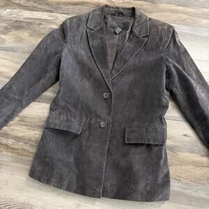 Jaclyn Smith Classic Brown Suede Leather Blazer Jacket Size 8 – Padded Shoulders